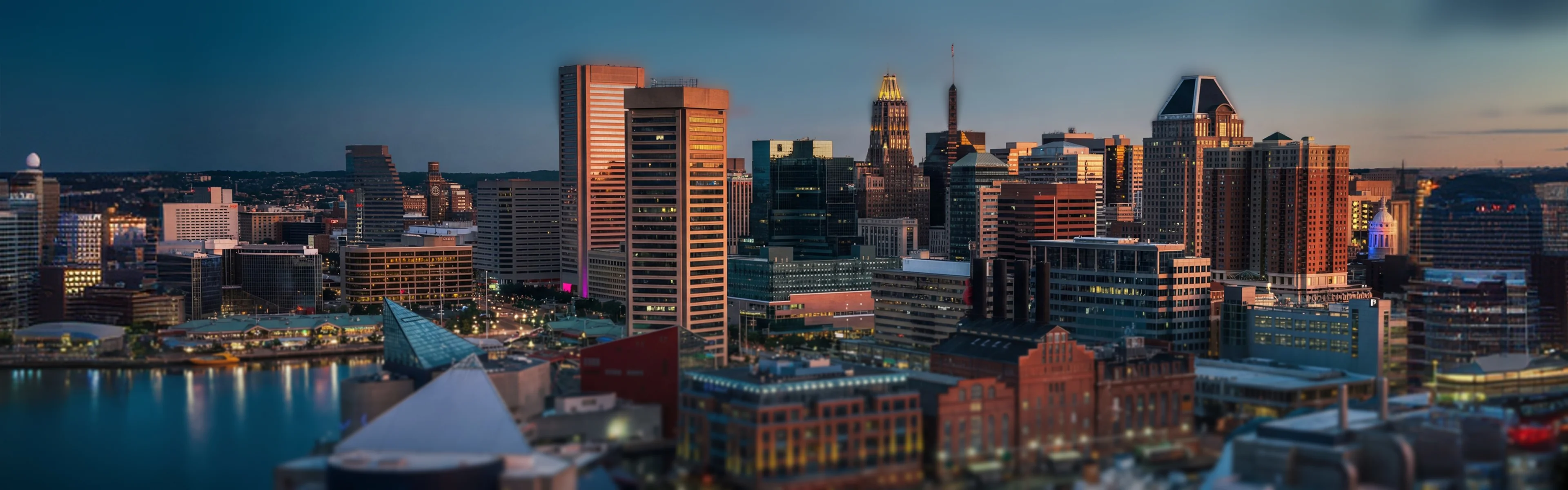 Baltimore skyline and harbor waterfront - managed Wi-Fi, fiber internet, and bulk TV services for Baltimore multifamily properties